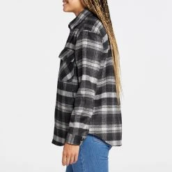 Alpine Design Women's Aerial Trail Wool Shirt Jacket For Women Plaid Ombre Pure Black -Alpin Design Store unnamed file 153