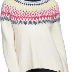 Alpine Design Women's Dawn Calm Fair Isle Mock Neck Sweater For Women Fairisle Conifer/unbleach